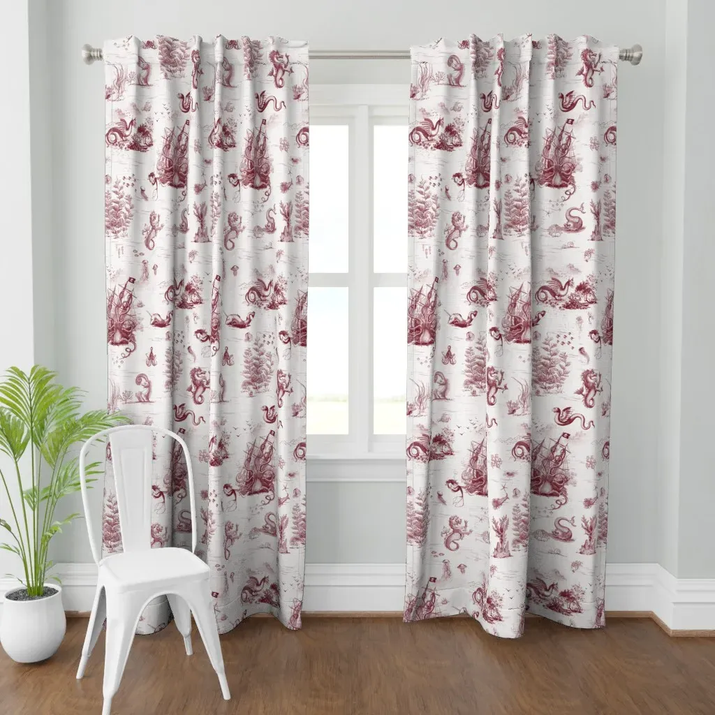 Toile De Mer Curtain Panel - Crimson product