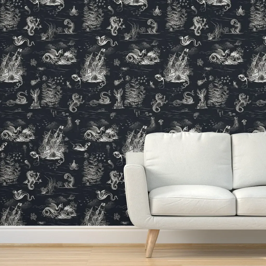 Toile De Mer Peel and Stick Wallpaper - Off White, Large Scale product
