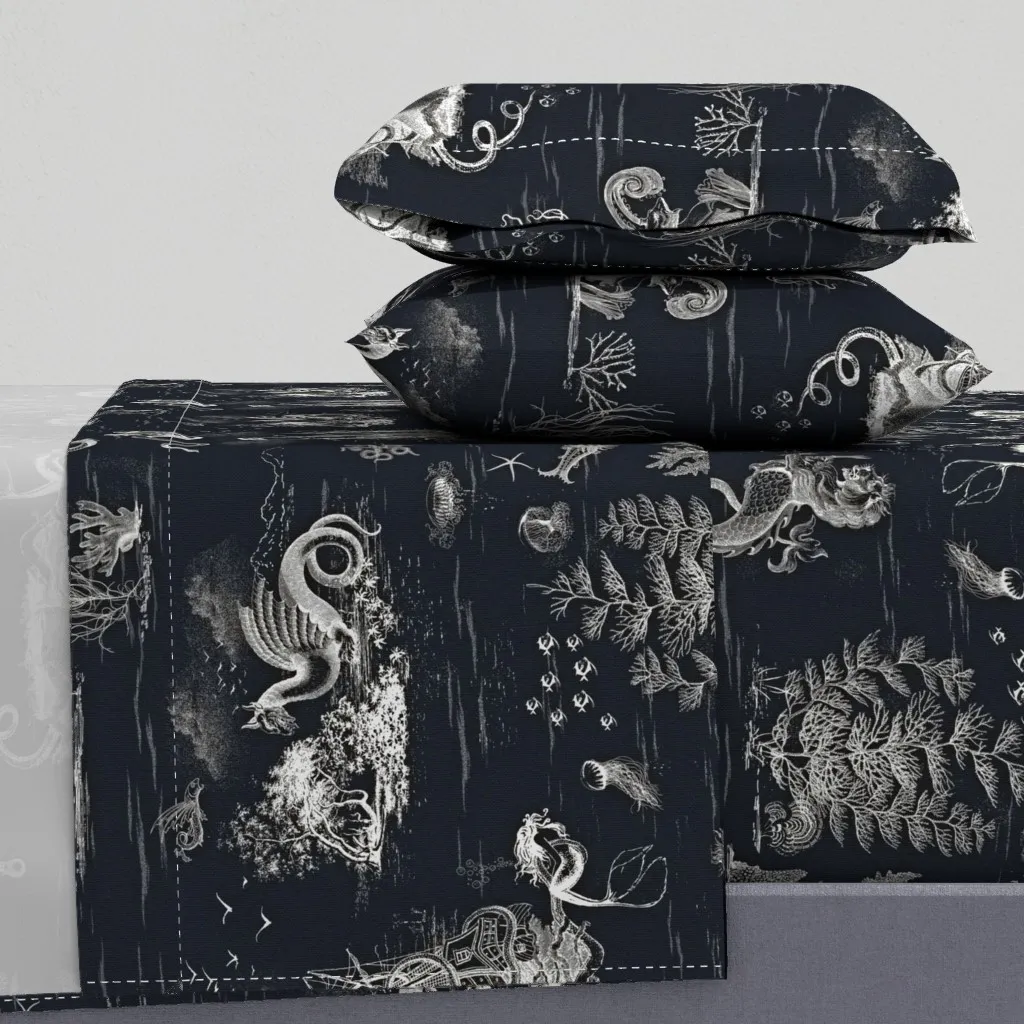 Toile De Mer Queen Sheet Set - Off White, Black product