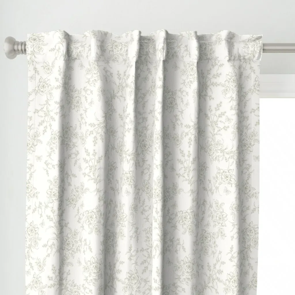 Toile Flowers No Birds Curtain Panel - Sage Green alternate view