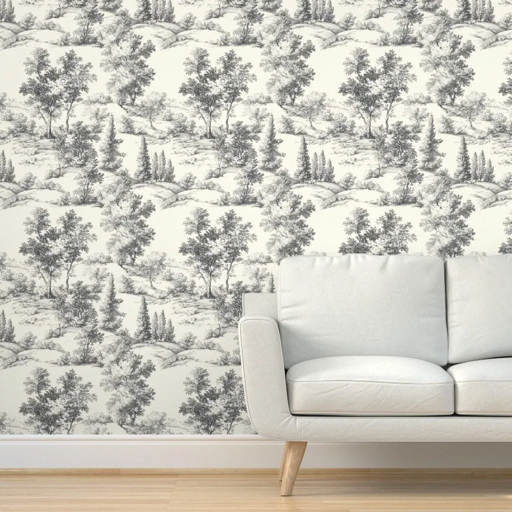 Toile Landscape Forest Hills Peel and Stick Wallpaper - Black and White product