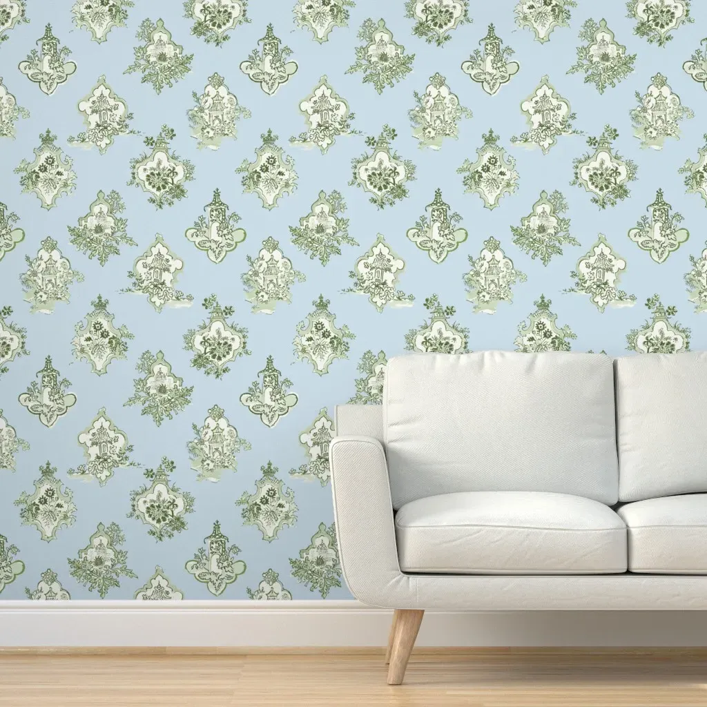 Toile Medallion Peel and Stick Wallpaper - Light Green, Blue product