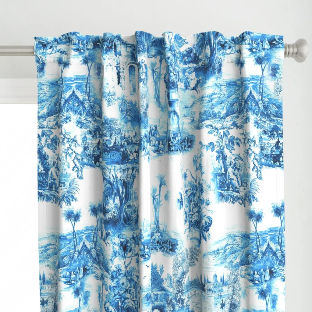 Toile Pattern Curtain Panel - Blue alternate view