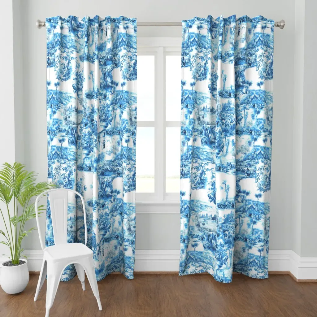 Toile Pattern Curtain Panel - Blue product