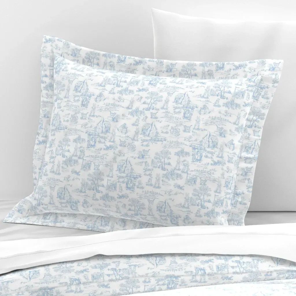 Toile Standard Flanged Pillowcase - Light Blue, Cotton Sateen product