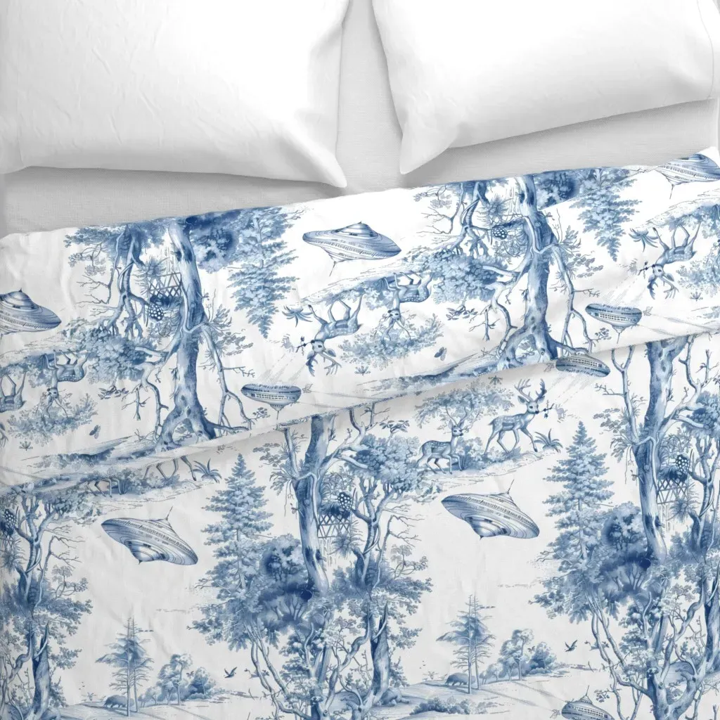 Toile UFO and Deer Duvet Cover - Blue alternate view