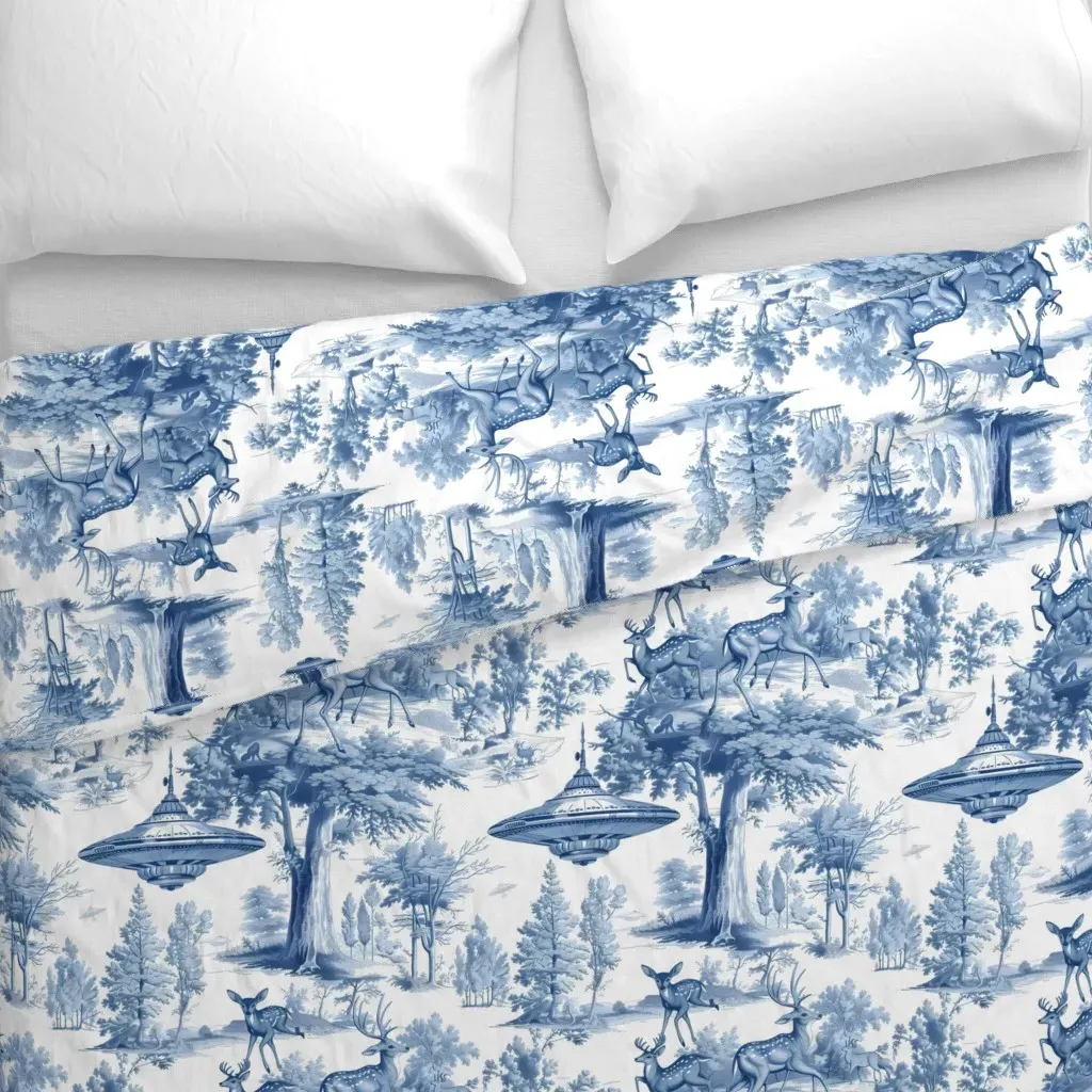 Toile UFO and Deer Duvet Cover - Blue alternate view