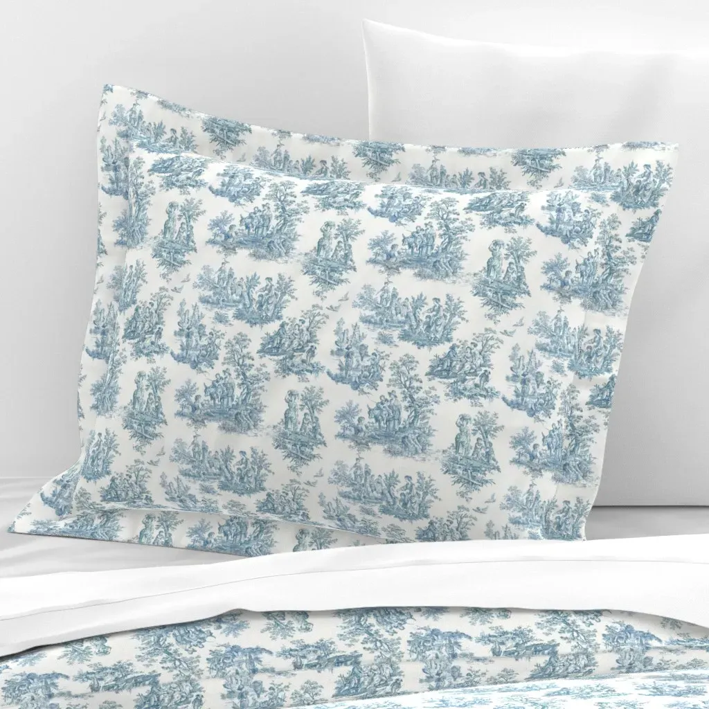 Toile Wide Cotton Sateen Standard Flanged Pillowcase - Blue product