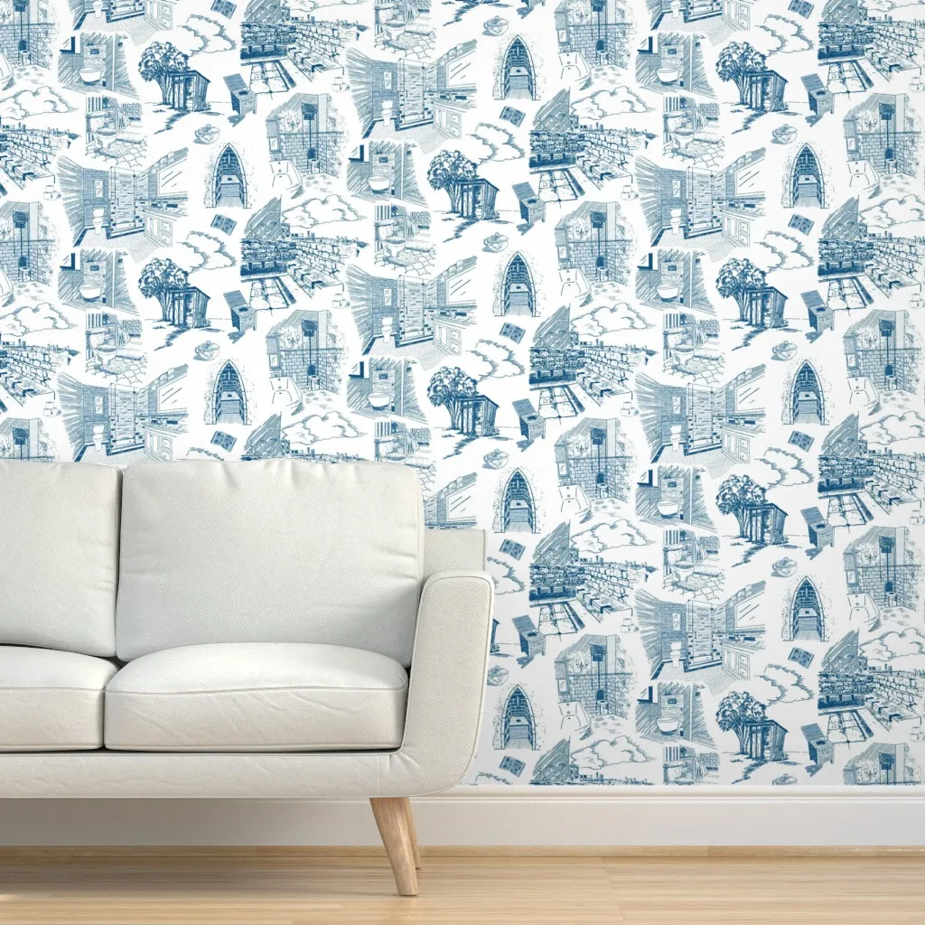 Toilets Through Time Peel and Stick Wallpaper - Blue, White product