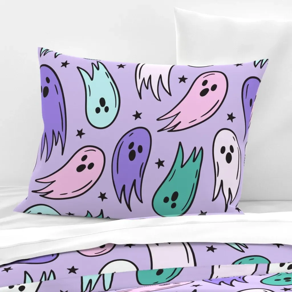 Too Cute Ghosties Halloween Pastel Standard Pillow - Lavender, Cotton Sateen product