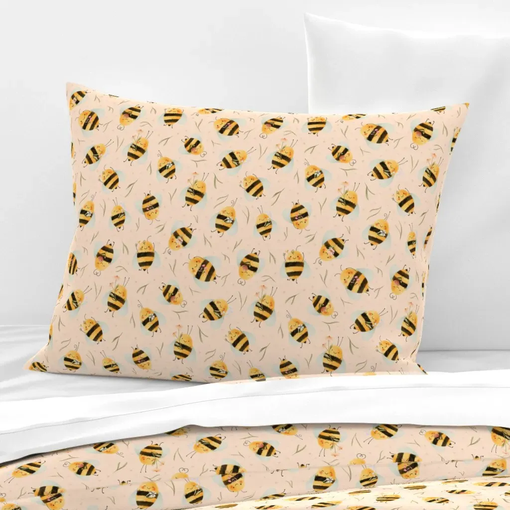 Tossed Bees Floral Standard Knife Edge Pillow - Yellow, Cotton product