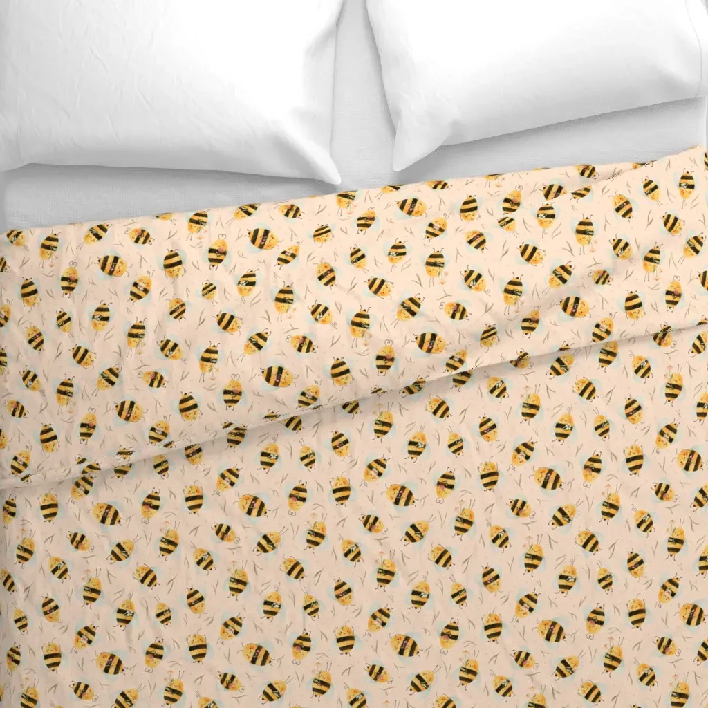 Tossed Bees Holding Flowers Duvet Cover - Yellow alternate view
