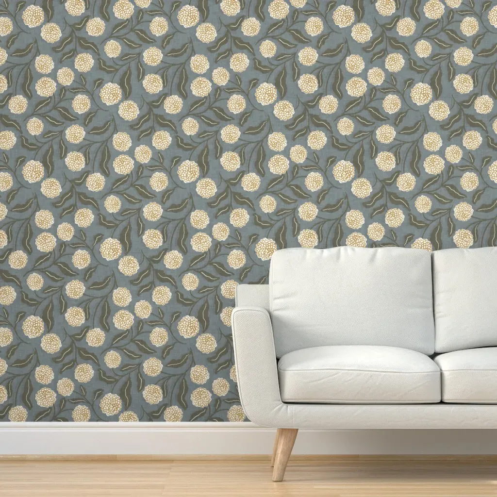 Tossed Dahlia Botanical Peel and Stick Wallpaper - Denim Blue Sage product