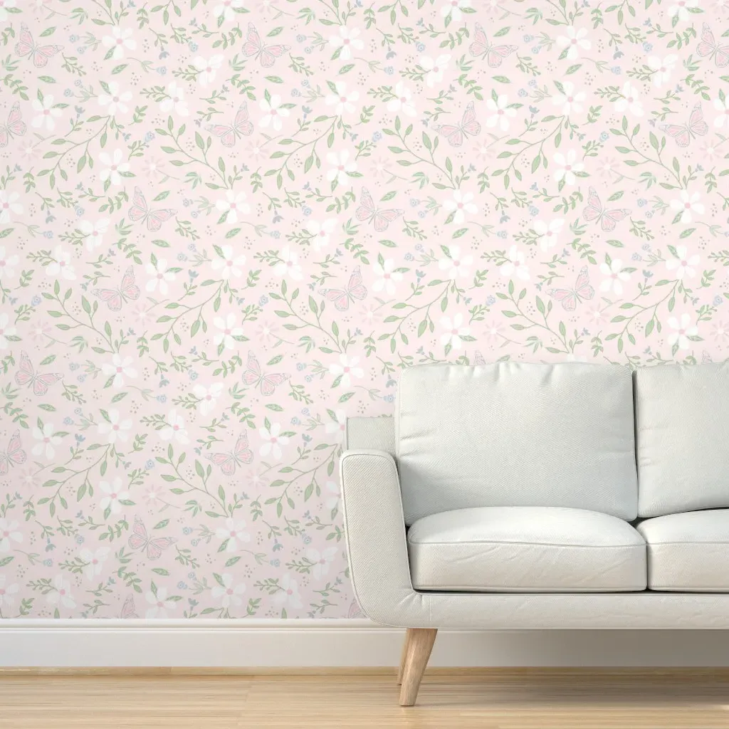Tossed Floral Peel and Stick Wallpaper - Blush Pink, Green product