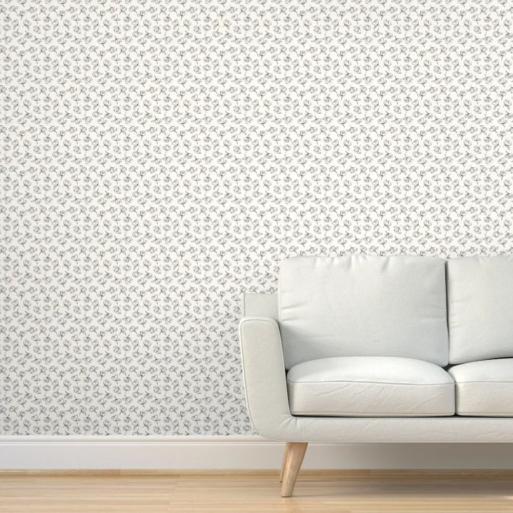Tossed Floral Small Outline Boho Bloom Peel and Stick Wallpaper - Black and White product