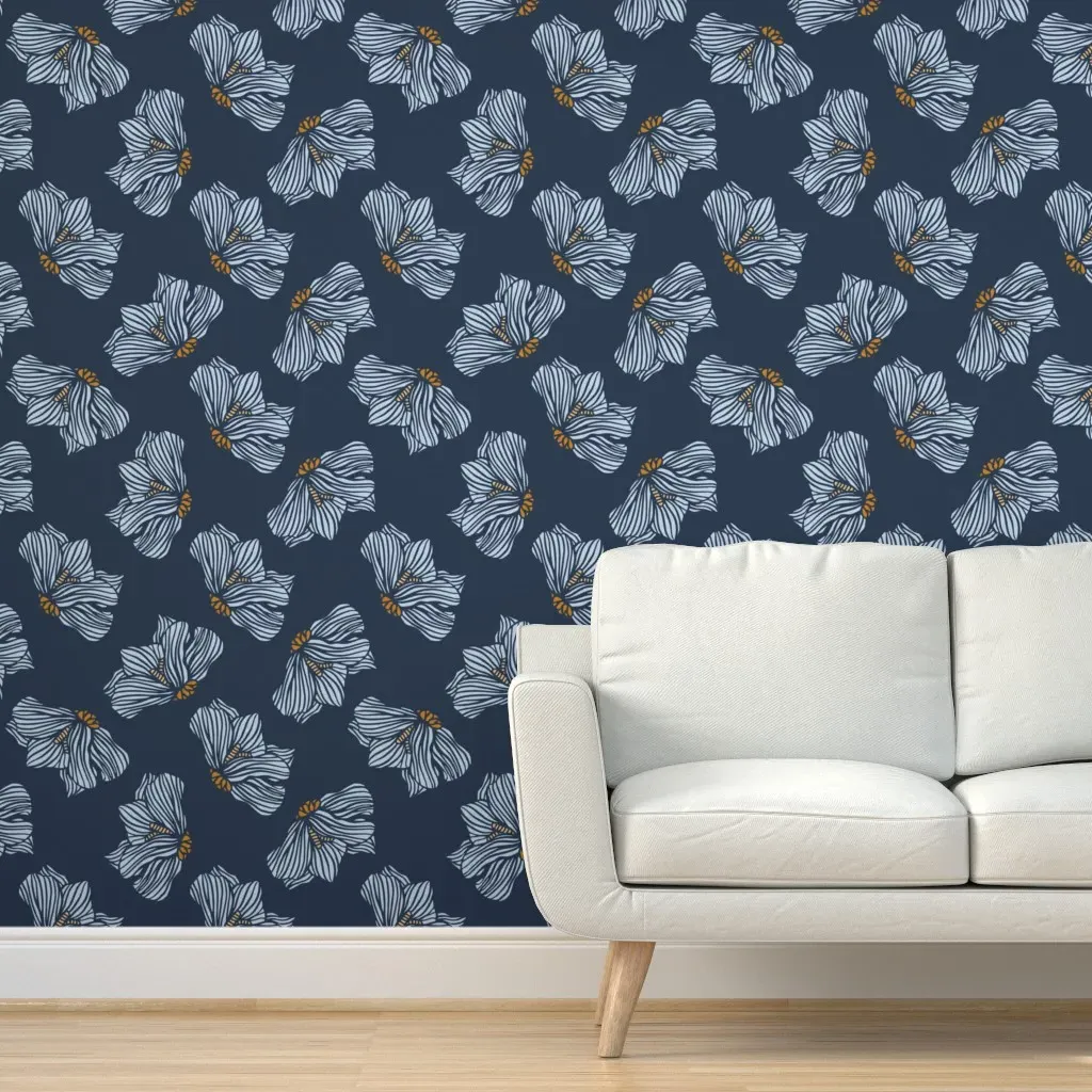 Tossed Fog Magnolias Peel and Stick Wallpaper - Navy Blue product