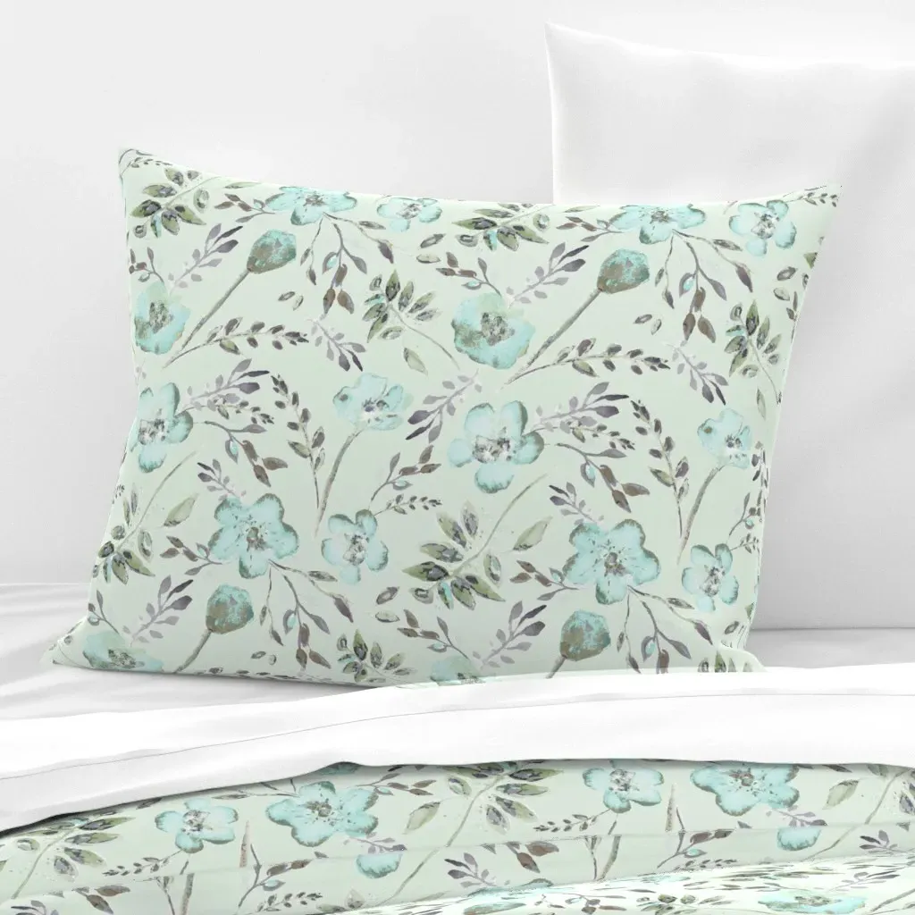 Tossed Meadow Flowers Standard Knife Edge Pillow - Aqua, Cotton Sateen product