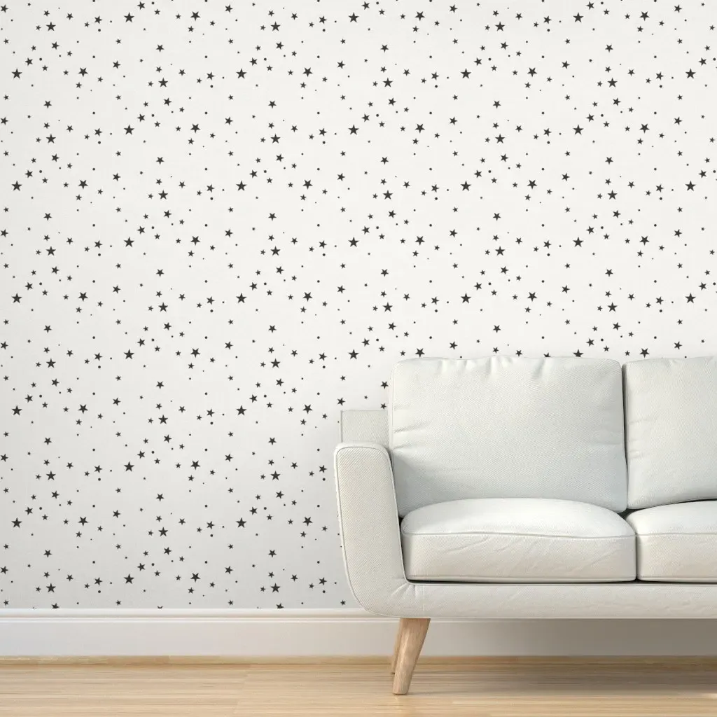 Tossed Scattered Stars XL Peel and Stick Wallpaper - Warm White & Charcoal Gray product