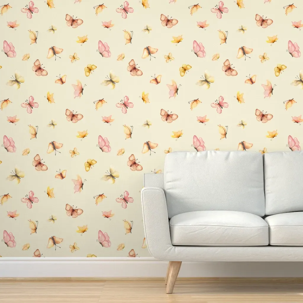 Tossed Watercolor Butterflies Peel and Stick Wallpaper - Pink, Cream product