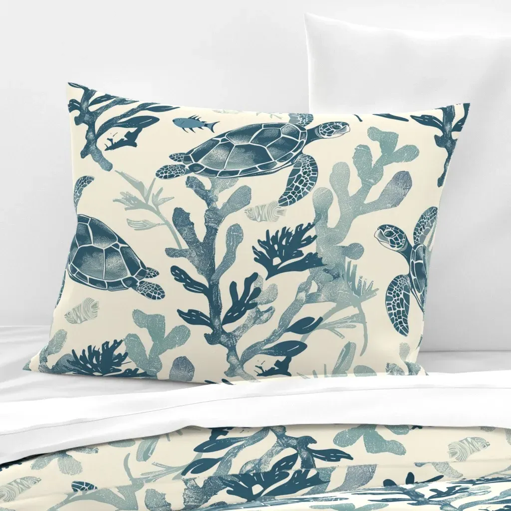 Totally Turtle 2 Standard Knife Edge Cushion - Deep Blue, Cotton Sateen product