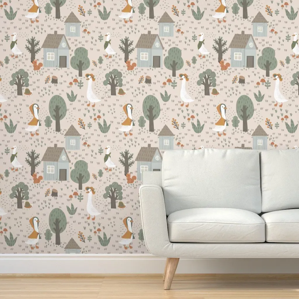Town Green Cute Goose Peel and Stick Wallpaper - Light Beige product