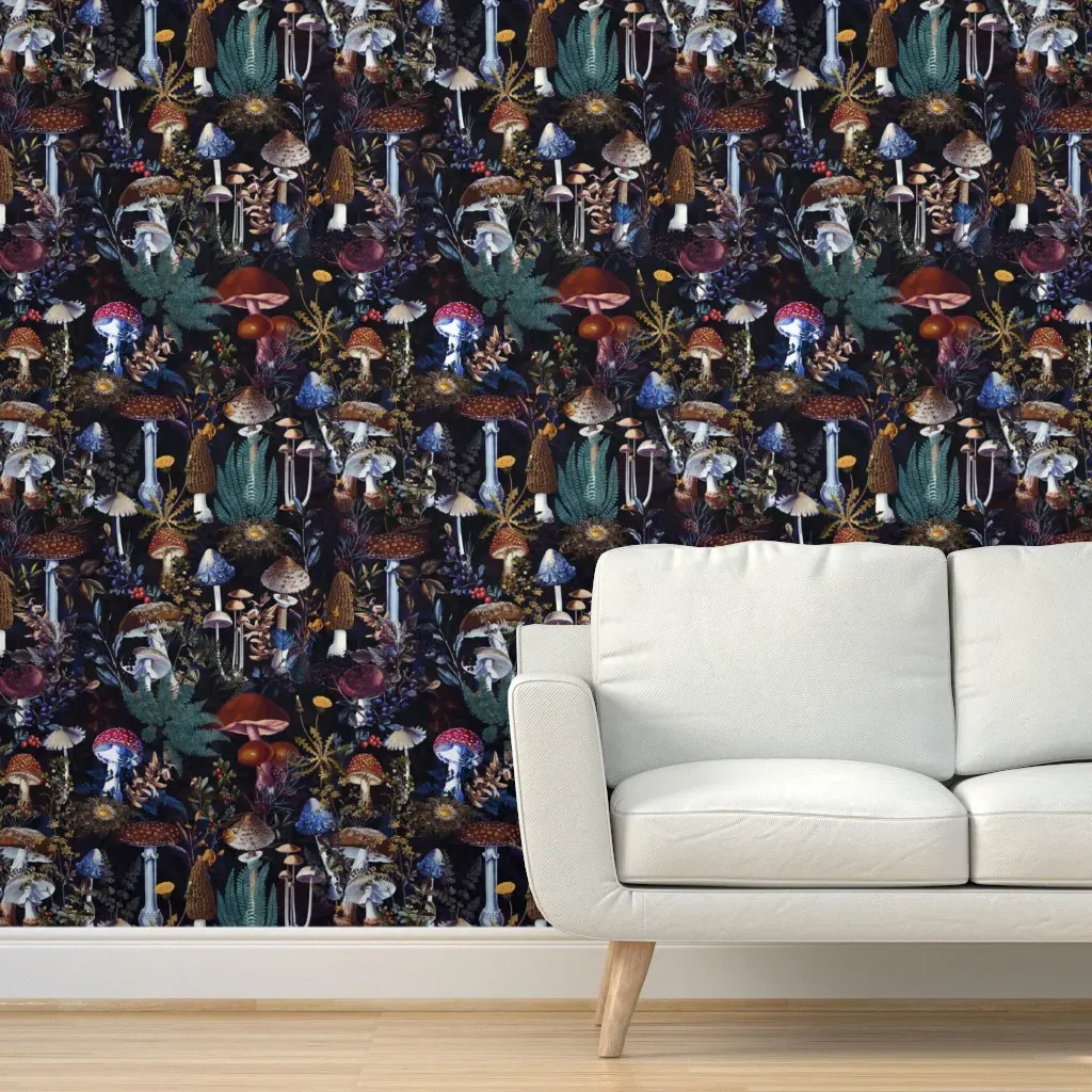 Toxic Mushrooms Dark Academia Forest Peel and Stick Wallpaper - Deep Red product