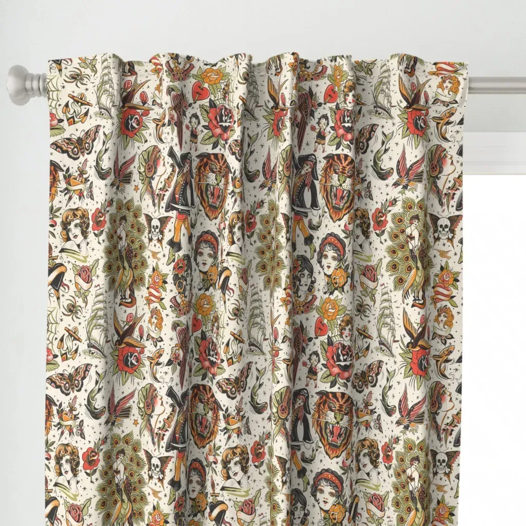 Traditional Tattoo Flash Curtain Panel - Red alternate view