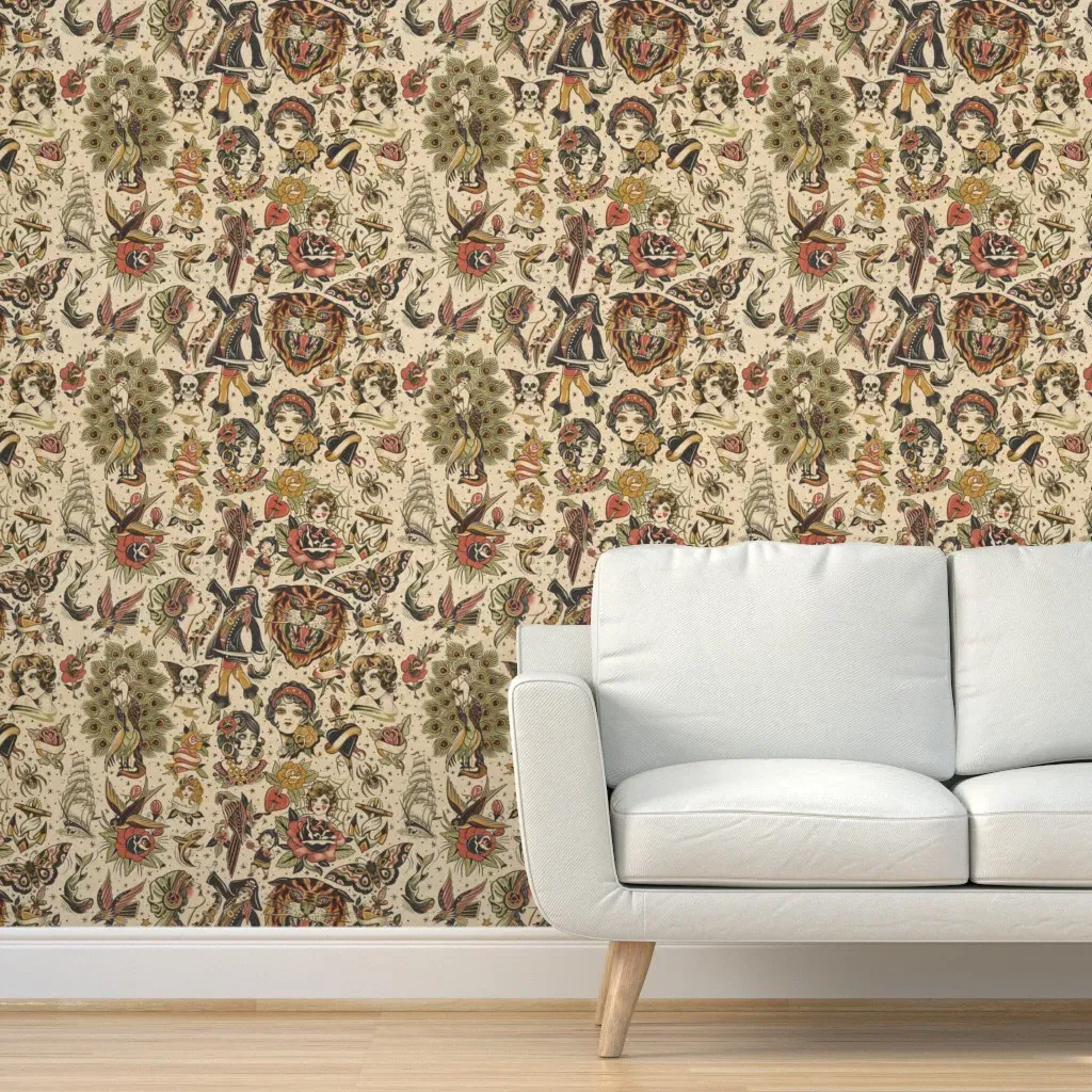 Traditional Tattoo Flash Peel and Stick Wallpaper - Red product