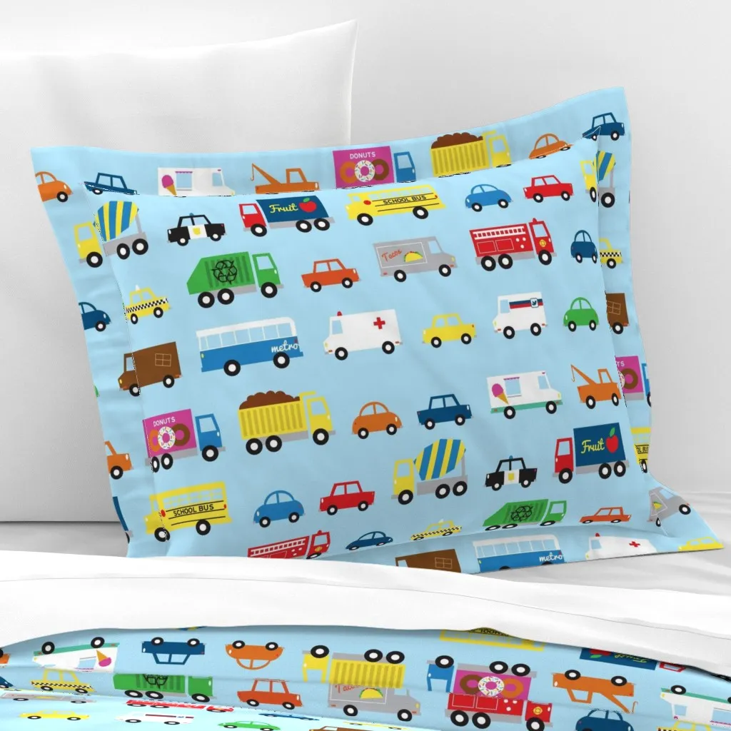 Traffic Wide Cotton Sateen Standard Flanged Pillowcase - Light Blue product