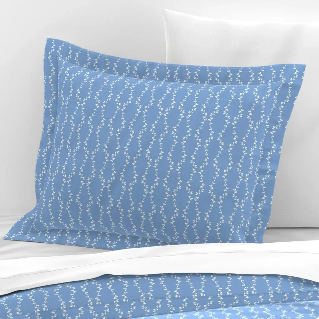 Trailing Blue Vines Standard Flanged Pillowcase - White, Cotton Sateen product