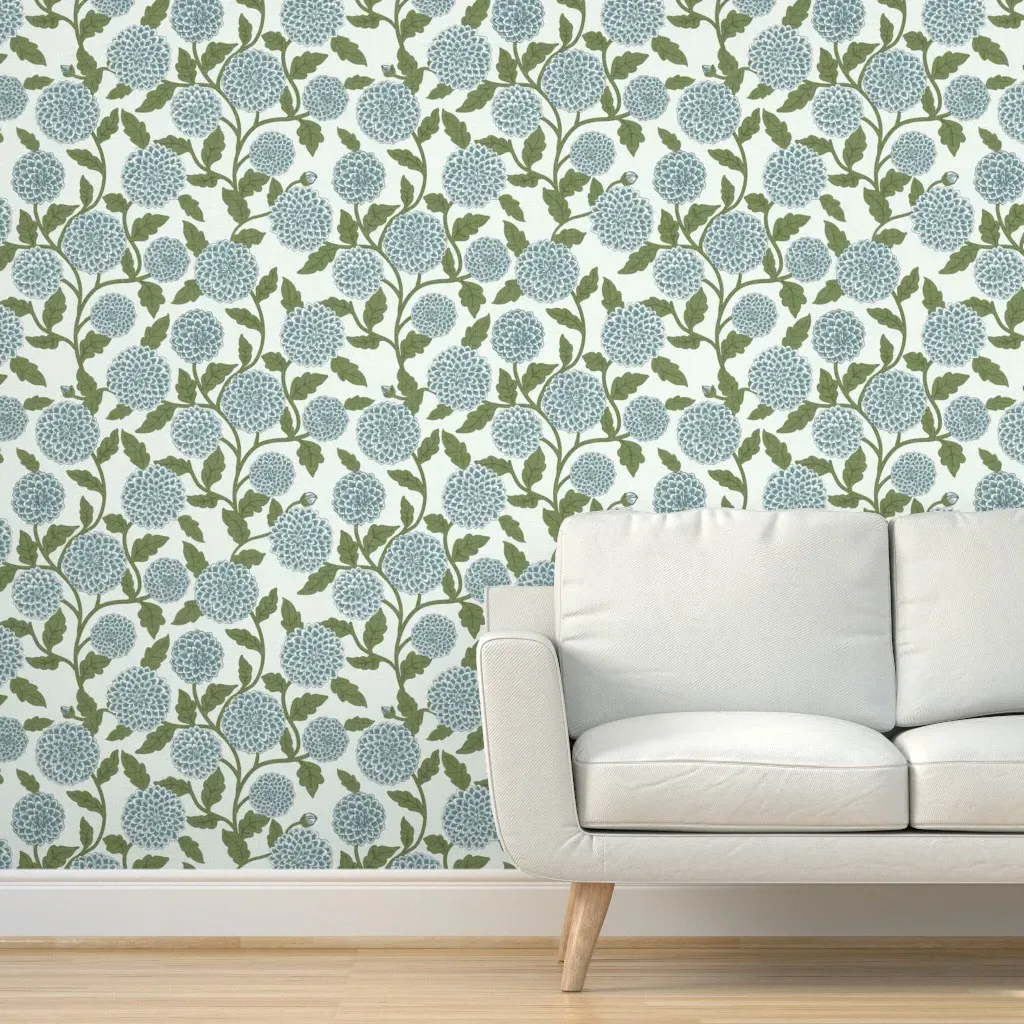 Trailing Dahlia Large Scale Peel and Stick Wallpaper - Blue product
