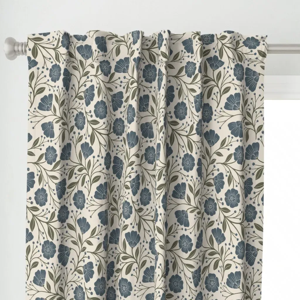 Trailing Farmhouse Curtain Panel - Dusty Blue alternate view