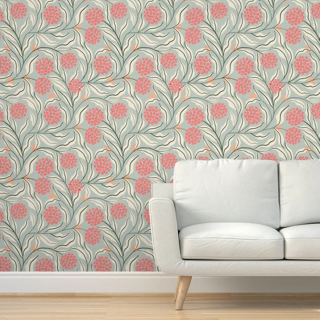 Trailing Floral Hydrangea Peel and Stick Wallpaper - Coral Pink product