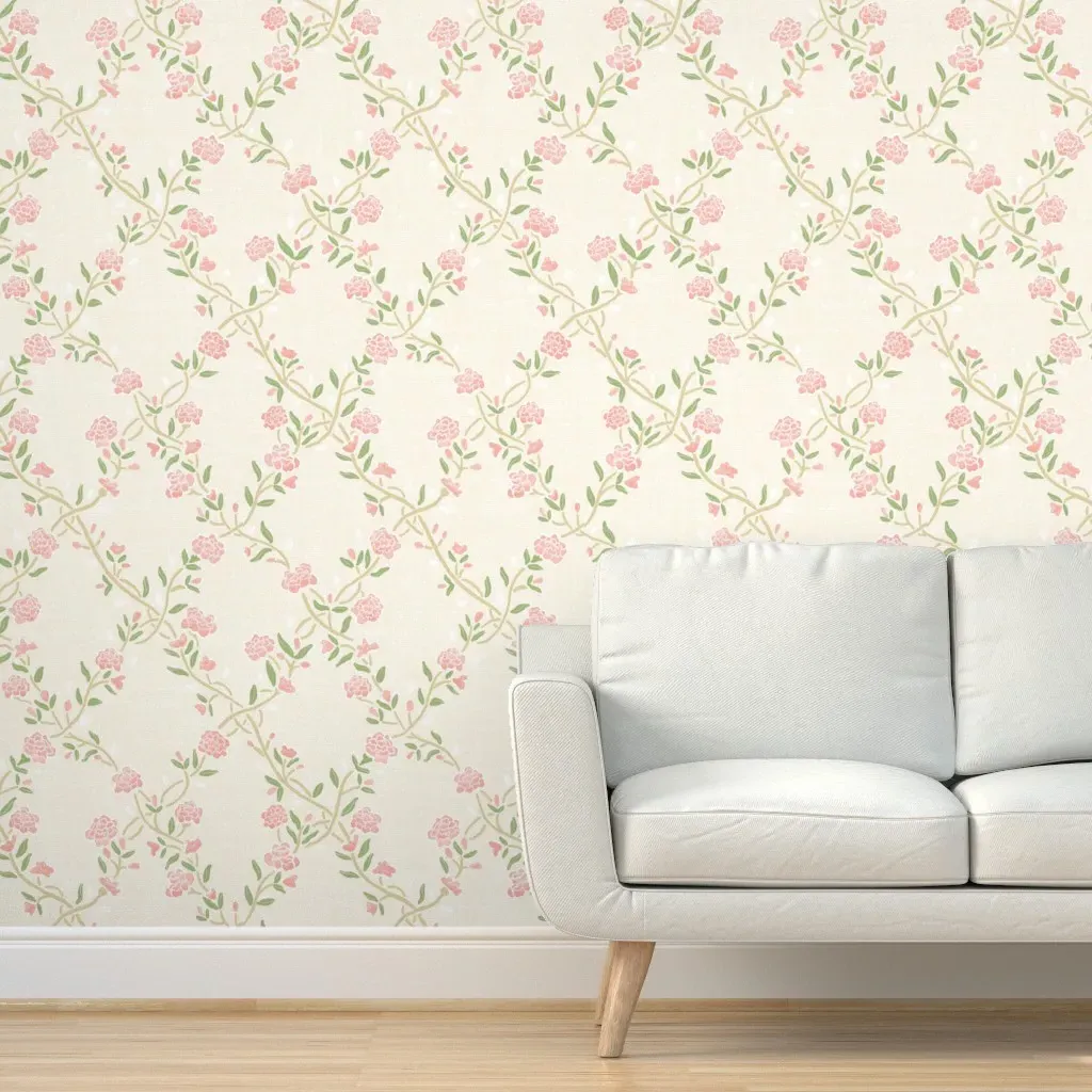 Trailing Flower Diamond Trellis Peel and Stick Wallpaper - Pink product