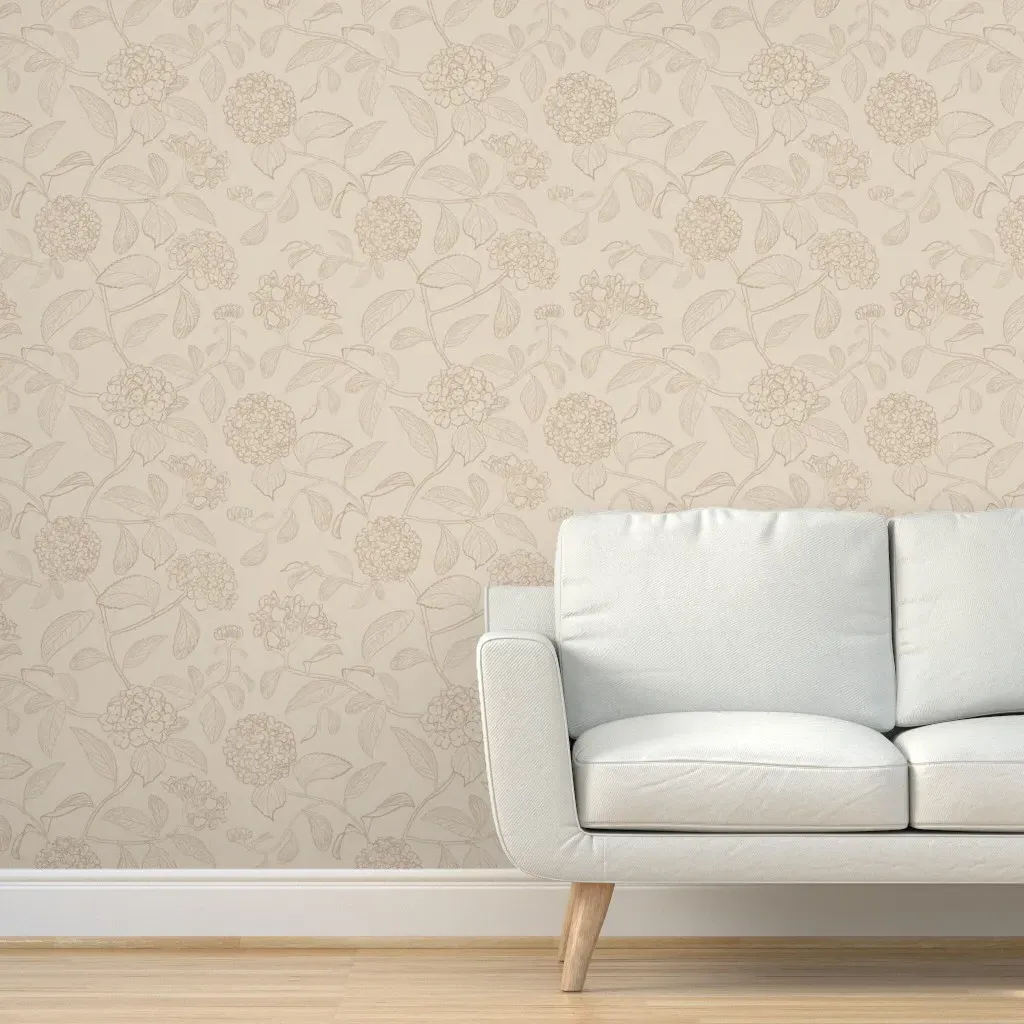 Trailing Hydrangea Line Drawing Peel and Stick Wallpaper - Beige product