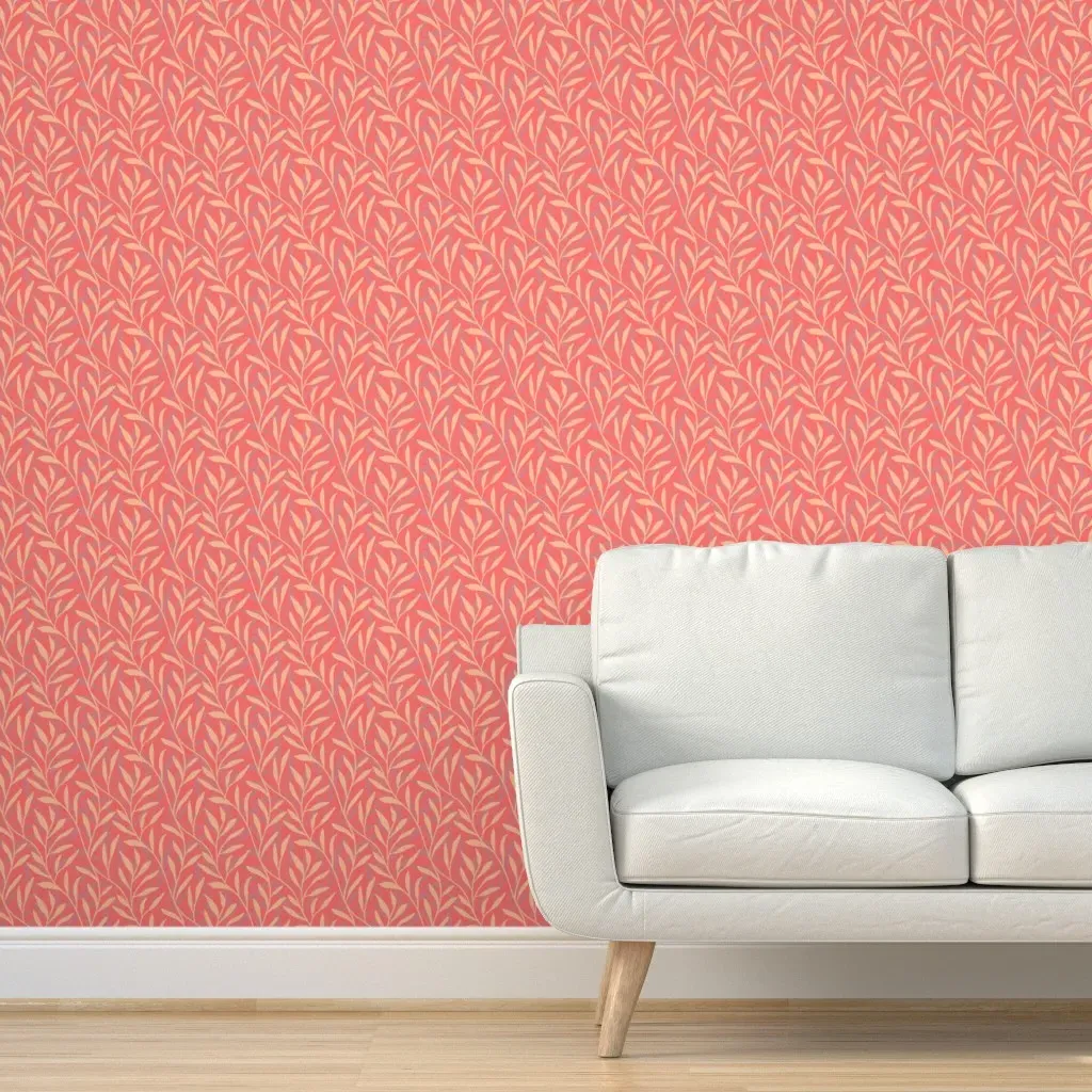 Trailing Leaves Dark Background Peel and Stick Wallpaper - Coral product