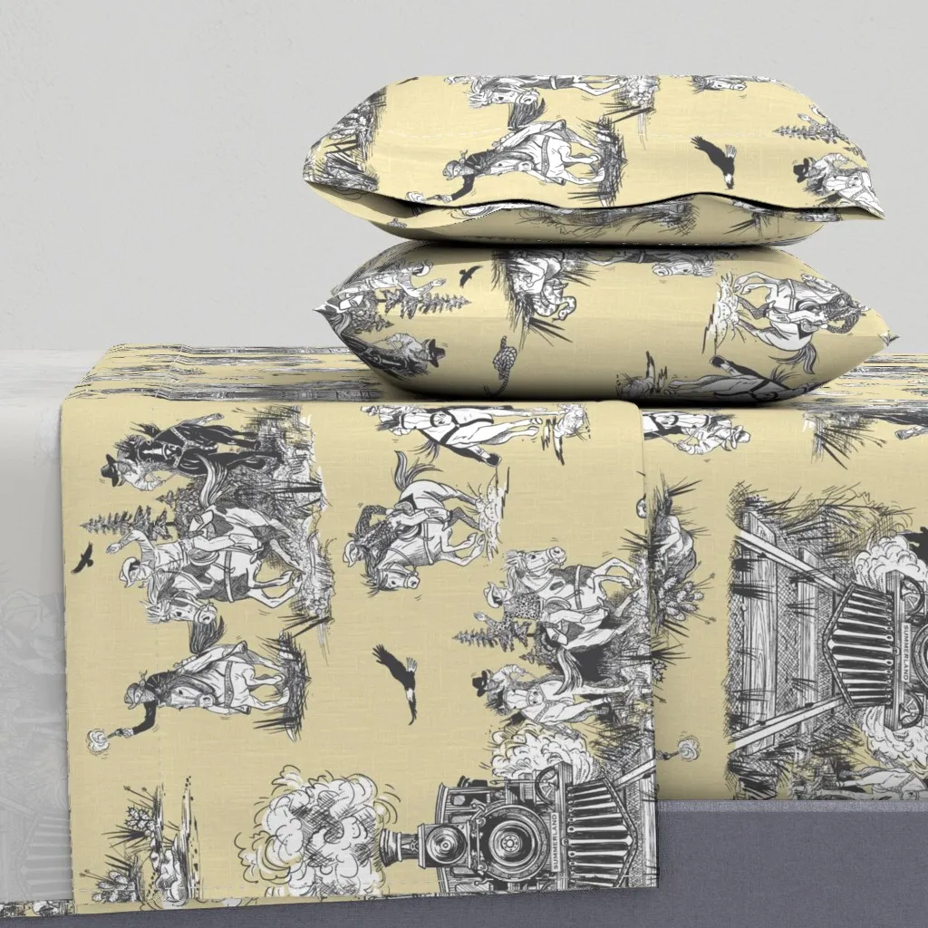 Train Robbery Toile Twin Sheet Set - Black product