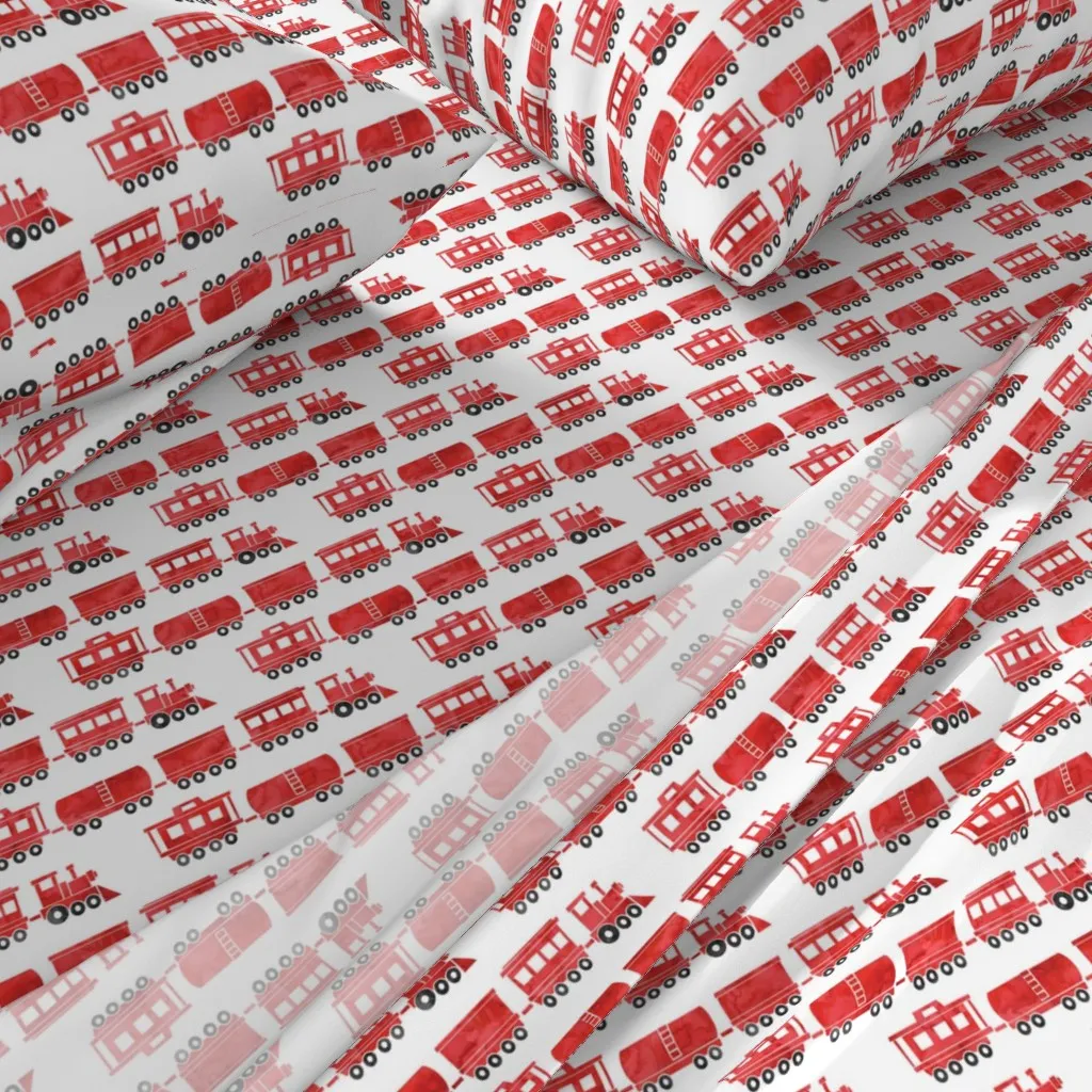 Trains Watercolor Twin Sheet Set - Red alternate view