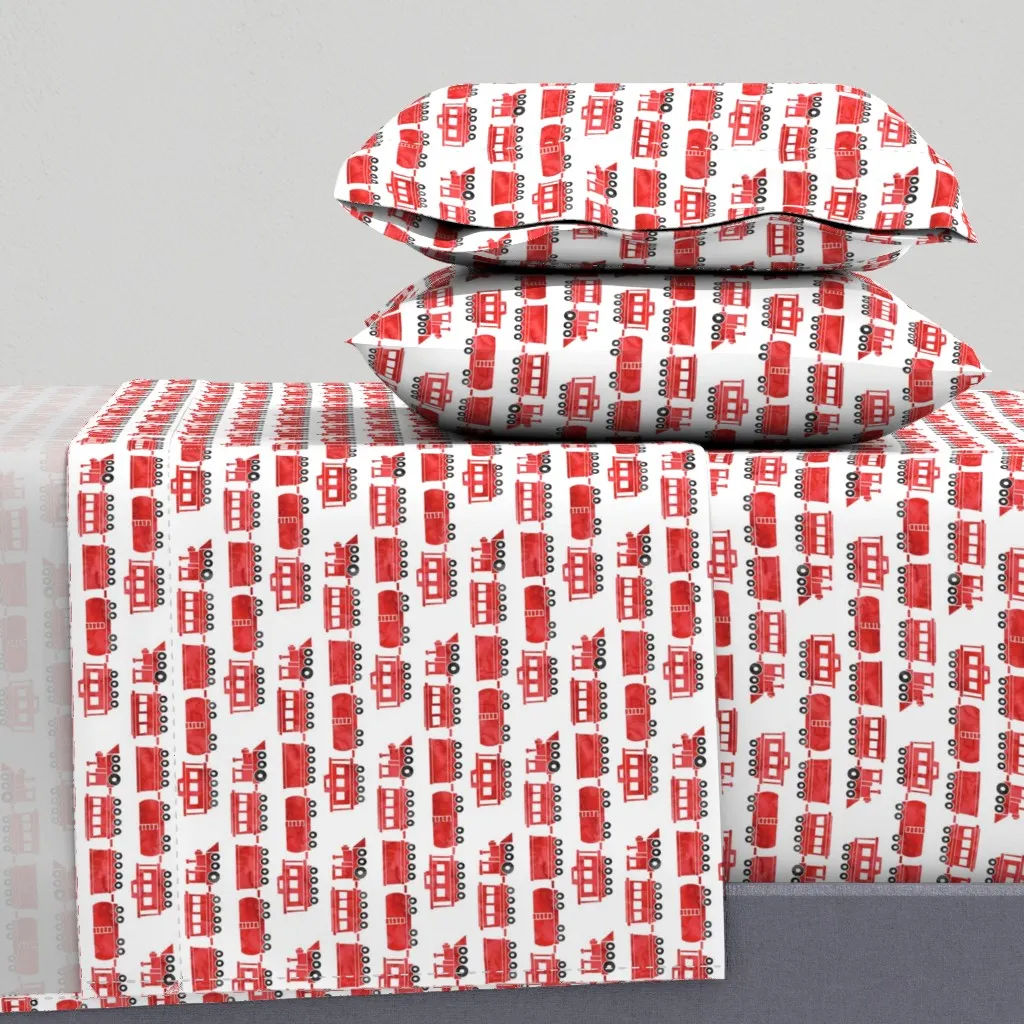 Trains Watercolor Twin Sheet Set - Red product