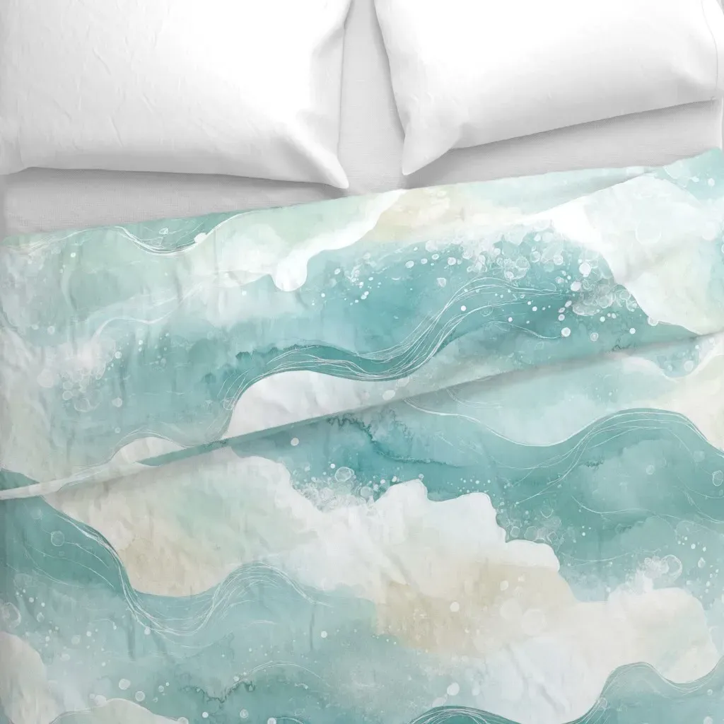Tranquil Blue Ocean Waves Duvet Cover - Blue alternate view