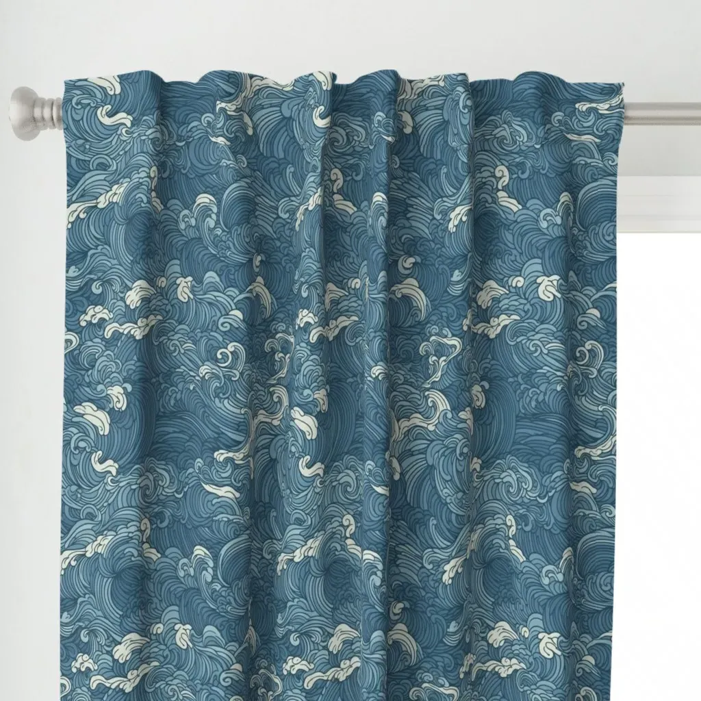 Tranquil Ocean Waves Curtain Panel - Blue alternate view