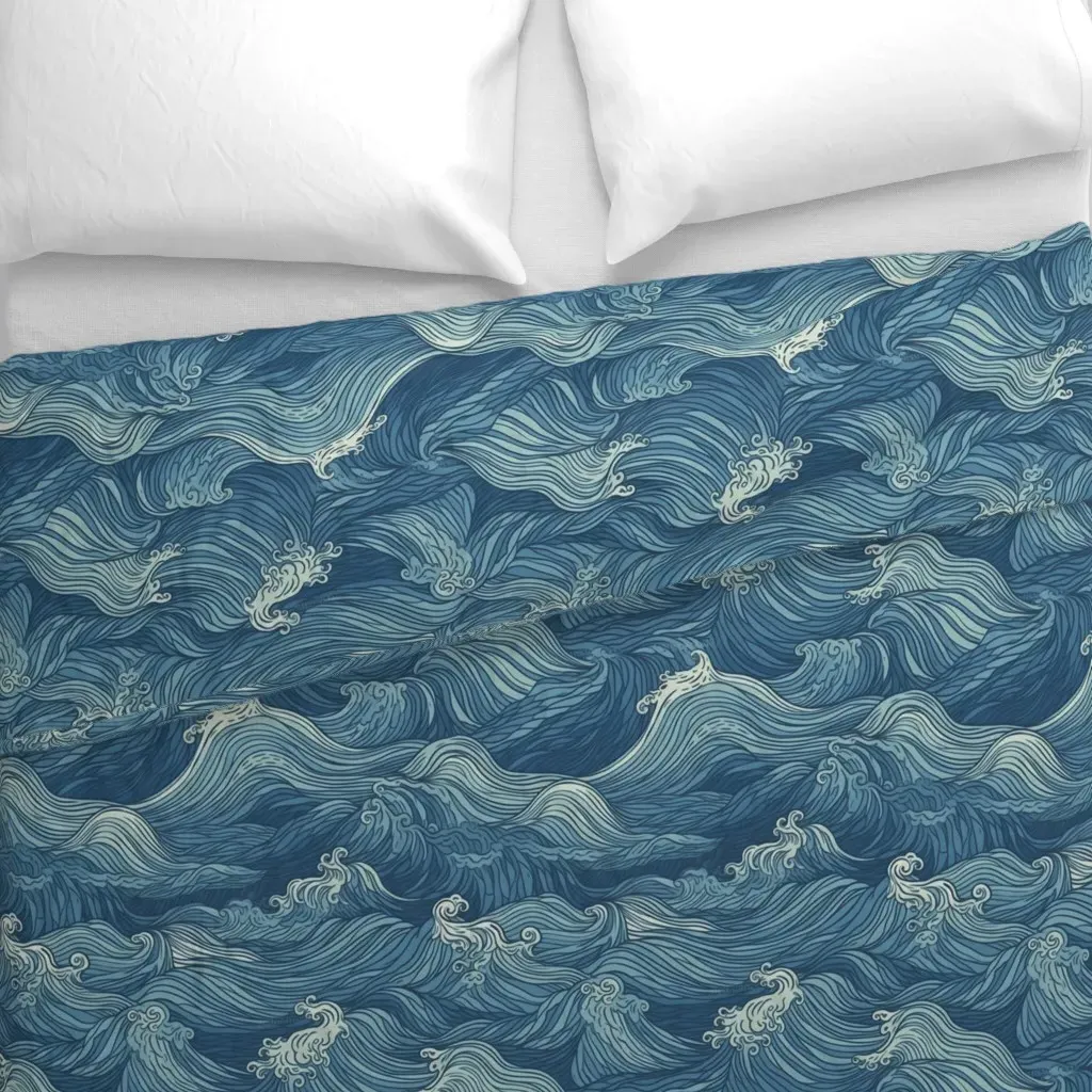 Tranquil Ocean Waves Duvet Cover - Blue alternate view