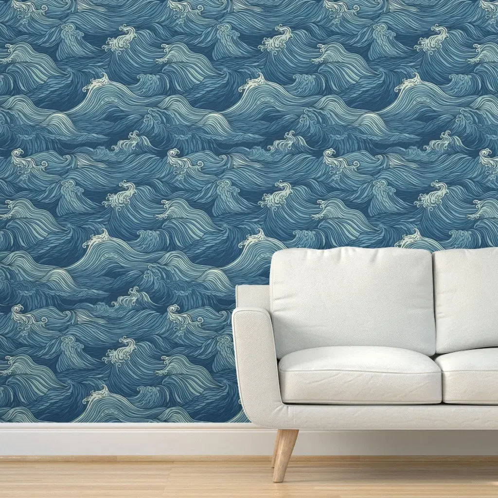 Tranquil Ocean Waves Peel and Stick Wallpaper - Blue product