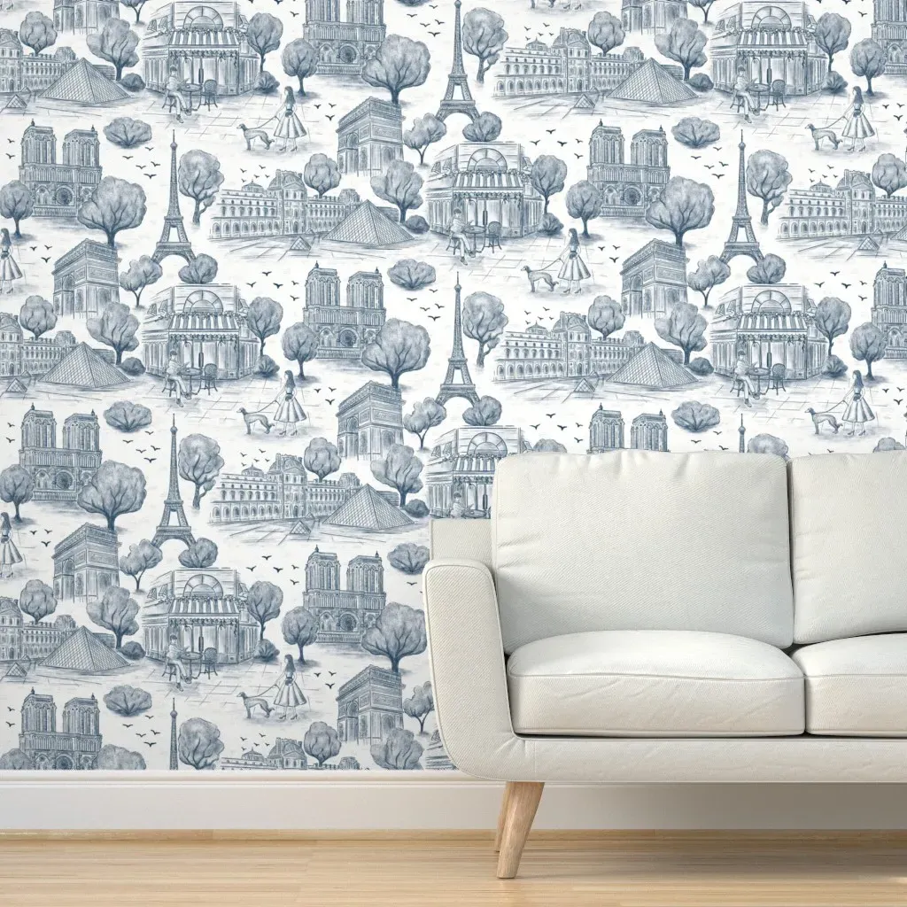 Travel To Paris Toile De Jouy Peel and Stick Wallpaper - Dark Blue product