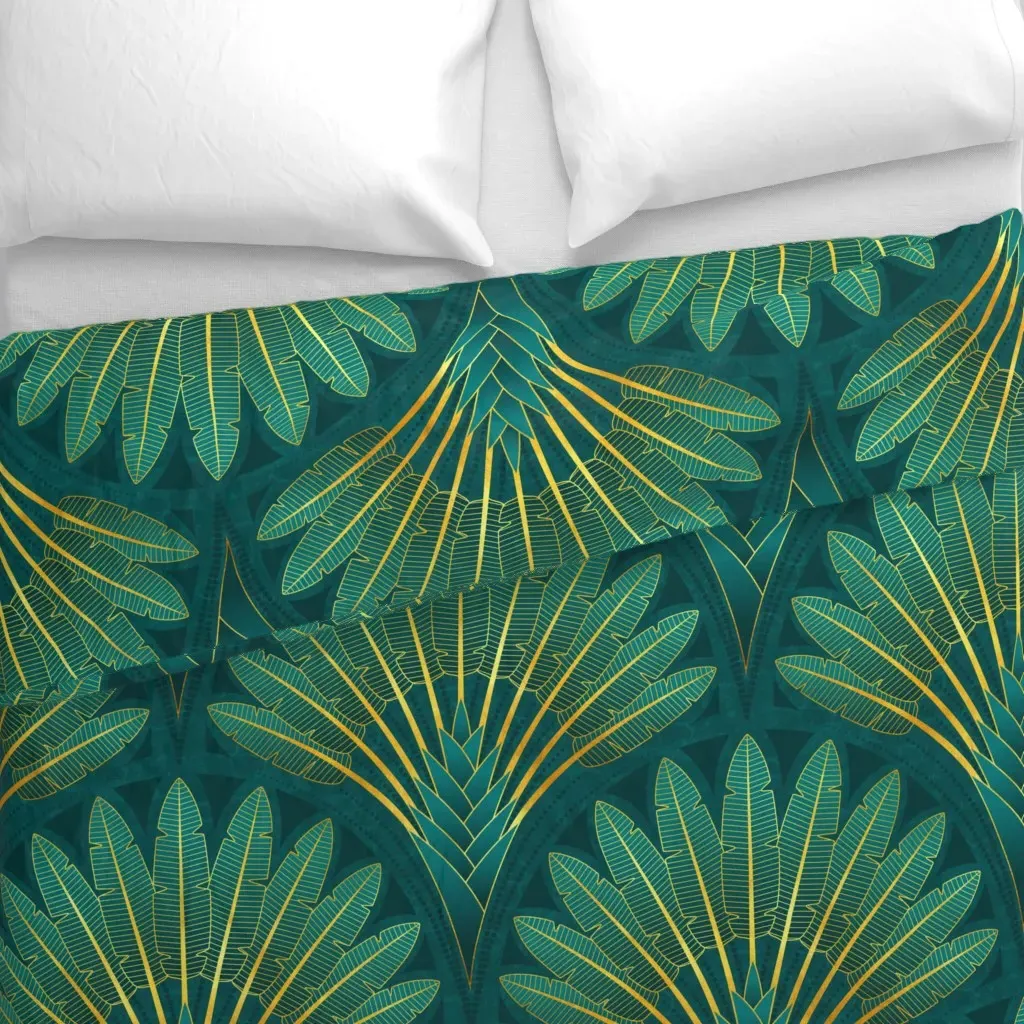 Travelers Palm Art Deco Duvet Cover - Teal alternate view