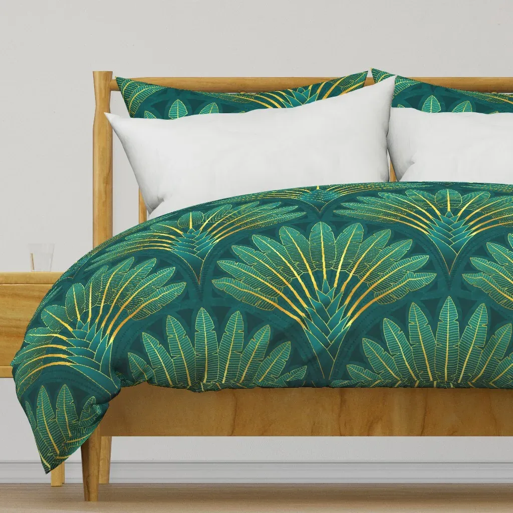 Travelers Palm Art Deco Duvet Cover - Teal product