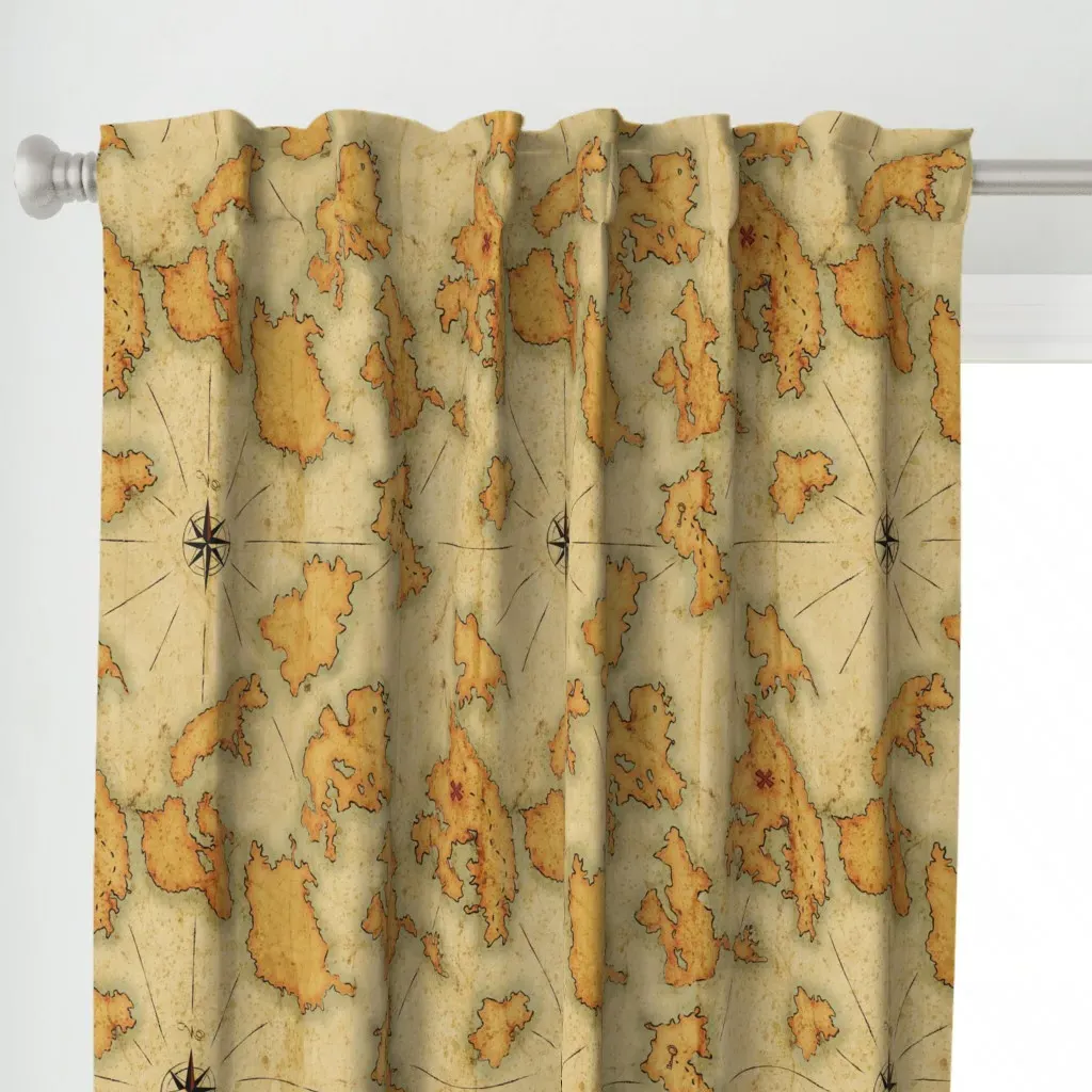 Treasure Map Print Curtain Panel - Beige alternate view