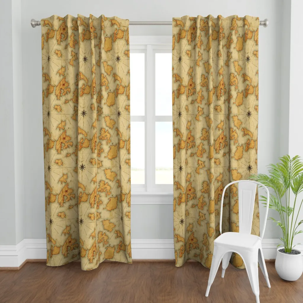 Treasure Map Print Curtain Panel - Beige product