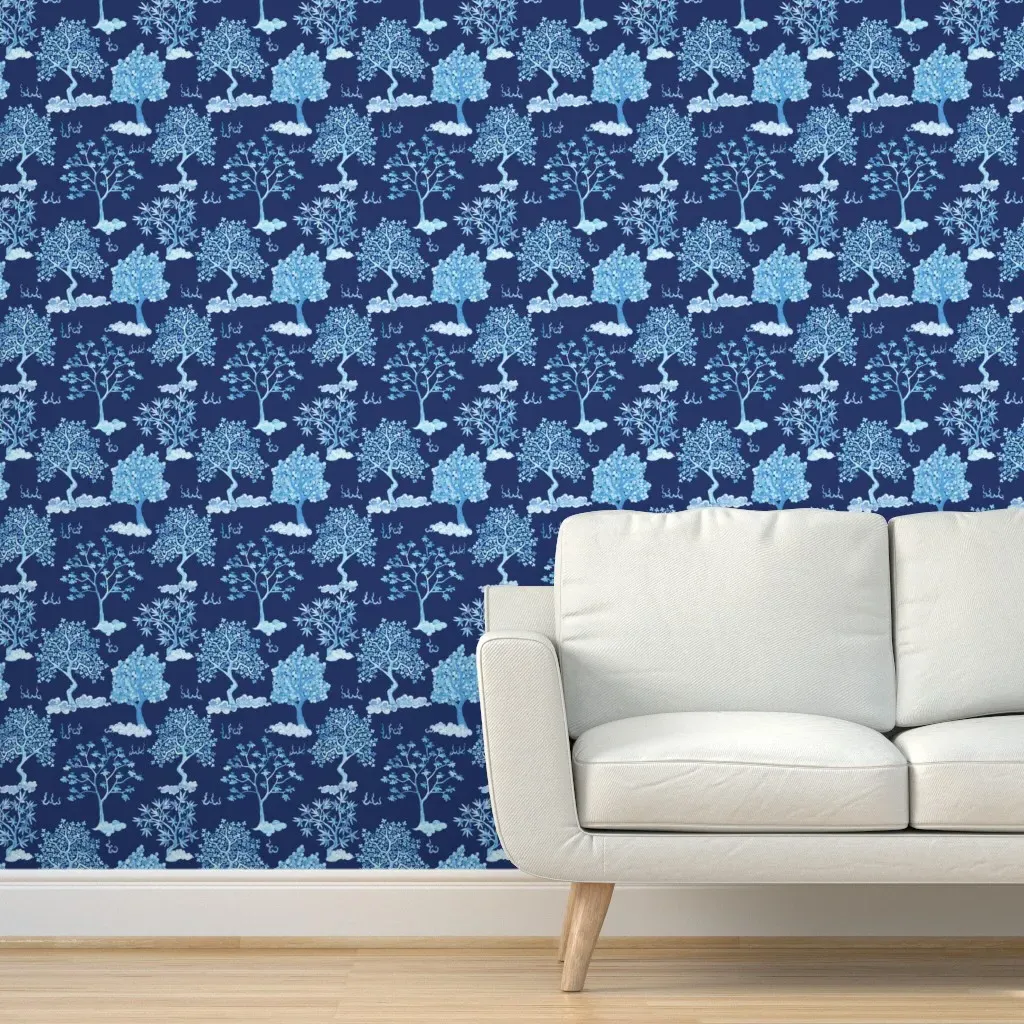 Tree Clouds Peel and Stick Wallpaper - Blue, Navy product