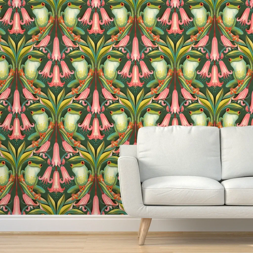 Tree Frog In Rain Forest Peel and Stick Wallpaper - Pink product